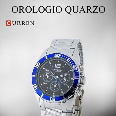 Orologio Polso Uomo CURREN Analogico Quarzo Design Argento Ghira Blu Quadr  Nero | eBay
