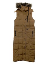 Superdry Steppweste Damen Kapuze Fellbesatz Gesteppt Beige Gr. 36 S