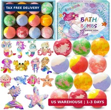 Bath Bombs for Kids with Surprise Inside, 12pcs Kids Bath Bombs with Mermaid Toy