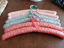 Set Of 6 Vintage Satin FABRIC Padded Hangers Boudoir, Lingerie
