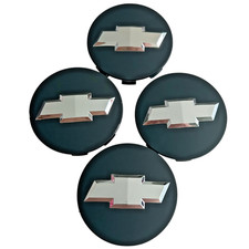4x Set Black Wheel Center Caps Chrome Chevy Bowtie Chevrolet Silverado 2003-2013
