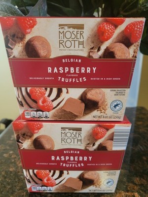 2( Two) Pack Moser Roth Belgian RASPBERRY Flavor. TRUFFLES  Dusted In Rich Cocoa