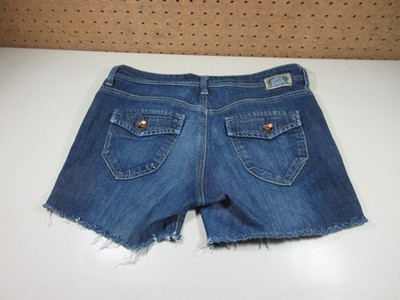 Mavi womens dark wash Gina stretch frayed flap jean shorts 31 EUC