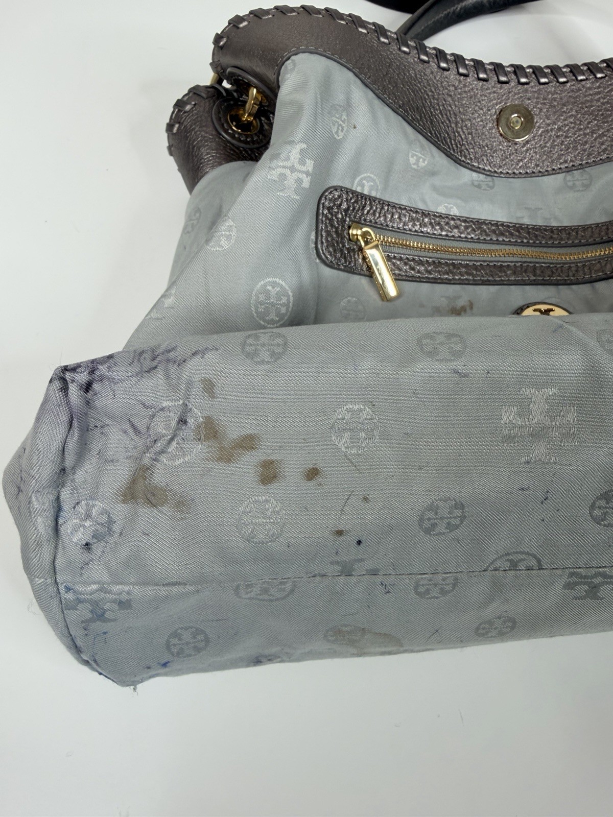 Tory Burch designer Marion HOBO shoulder purse handbag Silver Metallic Gray thumbnail 14