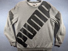Puma Sweatshirt Mens Large Gray Big Logo Fleece Crewneck Pullover 855069-03