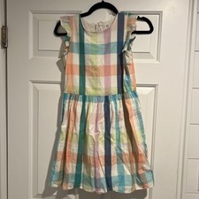 Gap Girls Pastel Plaid Lined 100% Cotton Sun Dress Size XL 12 Flutter Sleeve