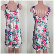 Vintage Adonna Smooth Satin Floral Slip Dress Nightgown Women's Medium VTG USA