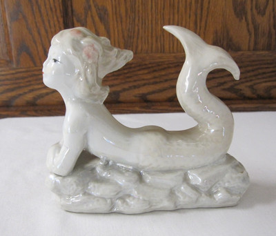 VTG LUSTERWARE IRIDESCENT CERAMIC MERMAID FIGURINE MCM 40 S FANTASY CHINA