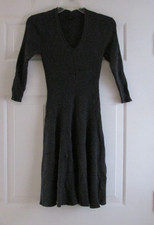 Worthington Gray V-neck Fit Flare 3/4 Sleeve Knee Length Ribbed Sweater Dress M