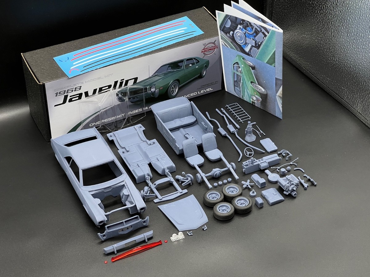 1/25 1968 AMC Javelin Premium Resin Model Kit w/ Engine, Decals