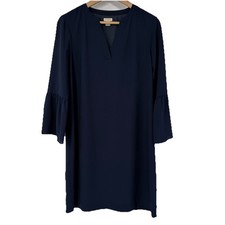J Crew Womens Shift Dress 6 Navy Blue Semi Sheer Bell Sleeves Career Capsule