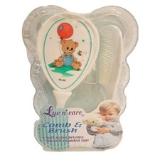 NEW Vintage LUV N CARE Baby Hair Brush Comb Set NIB TEDDY BEAR with BALLOON