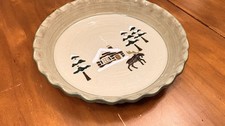 Sonoma Lodge Pottery Pie Plate Quiche Teglia da Forno 10" Bordo Scanalato Alce Cabina 