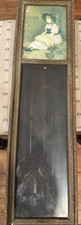 Vintage Wood Framed Mirror With Girl Print Top Panel -28.0 Tall X 7.5 Wide