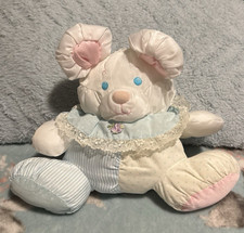Vintage Fisher Price Puffalump Mouse Bear Plush White Pink Blue Rattle