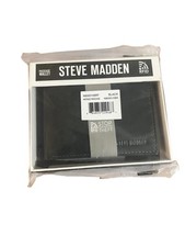 Steve Madden Men's Slim Leather Wallet with Extra One Size, Black/Antique