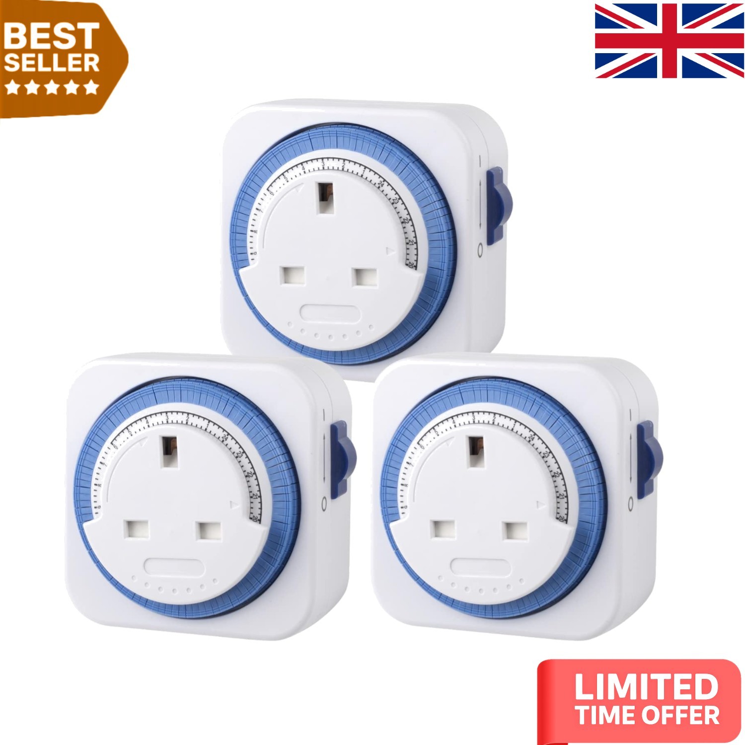 Effortless Home Automation: 3 Pack 24hr Timer Sockets for Up to 3120W Devices