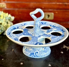 Antique Staffordshire Ironstone Blue Willow Pedestal Egg Stand