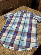 Chaps By Ralph Lauren Men's Short Sleeve Button Up Dress Shirt, Medium Blue Cpx