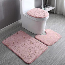Marble Bathroom Rugs and Mats Set 3 Piece Nonslip Pink Bathroom Mats Soft Washab