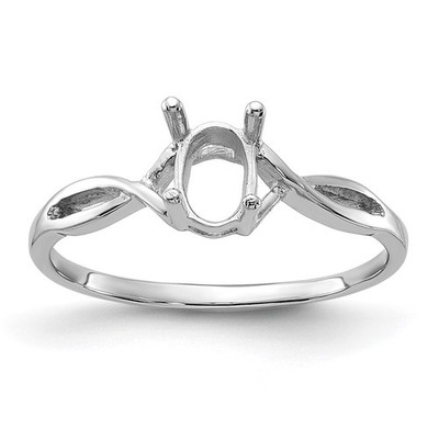 Echt 14K Weißgold poliert 7x5 ovaler Edelstein Ring Fassung S:6