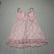Y2K Victorias Secret Lace Babydoll Chemise Teddy Lingerie Pink 36D Coquette