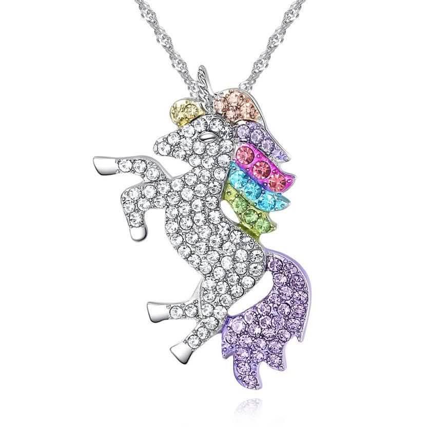 Multicolored Unicorn Pendant Necklace Made with Swarovski Elements