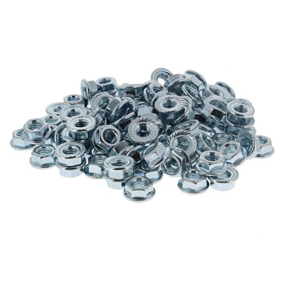 Metric Serrated Flange Nuts, Zinc Plated, Size: M6. Pack of 100