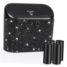 Bling Car Trash Can with Lid, Mini Auto Garbage 1 Black/Black Rhinestone