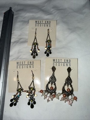 3 VTG Premier Designs West End Earrings NOS NWT Retired Y2K Boho Statement