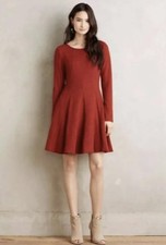 Dolan from Anthropologie Rust Piper Fit & Flare Long Sleeve Dress - Size - Large