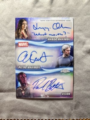 Marvel Studios triple auto Wanda Maximoff Pietro Maximoff Vision 1/10 Inscribed!