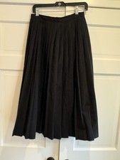Ralph Lauren Blue Label Skirt Vintage 80s Black Wool Pleated Midi USA Sz 12