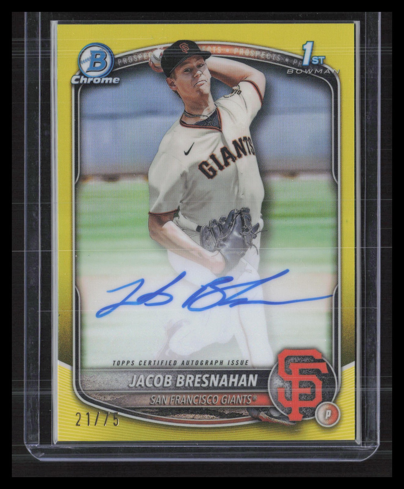 2025 Bowman #CPA-JBR Jacob Bresnahan Chrome Autographs Yellow Refractor #/75