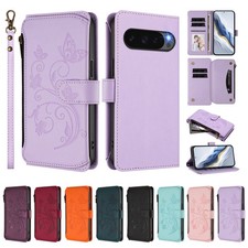 For Google Pixel 10 Pro XL/9 Pro/8A/7A Flip PU Leather Zipper Wallet Case+Strap