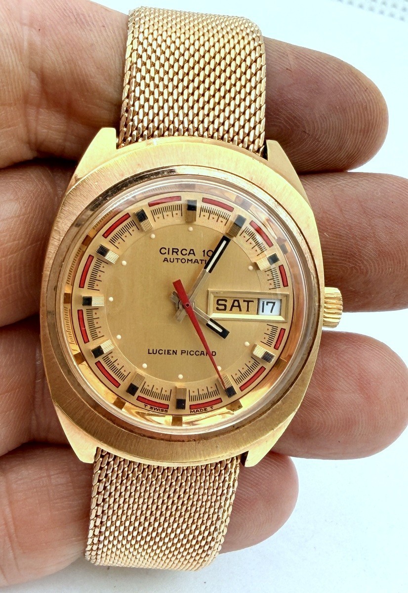 Piccard Circa Date Tone Day Automatic Bracelet Lucien Gold Vintage 101 Mesh - vintagewatches.pk