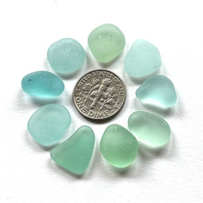 Surf Tumbled Sea Glass   Jewelry Quality  9 Lgt Green  Aqua Smaller Scale