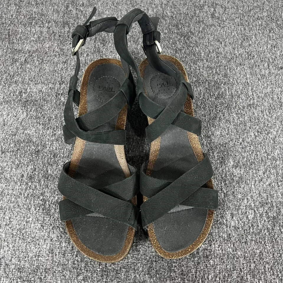 Teva Mahonia Wedge Cross Strap Sandals Black Leather Women's 9.5 - Image 3 of 4