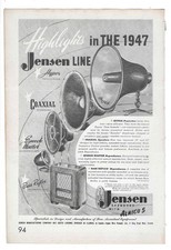 Jensen Manufacturing Company Speakers And Audio Equipment 1947 Vintage Print Ad