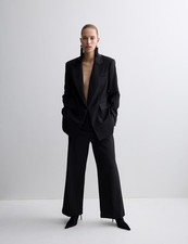 Marks & Spencer Womens Wool Straight Trousers in Black - M&S