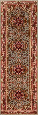 Light Blue Traditional Wool Runner Rug 3x10 Ft Handmade Hallway Oriental Rug