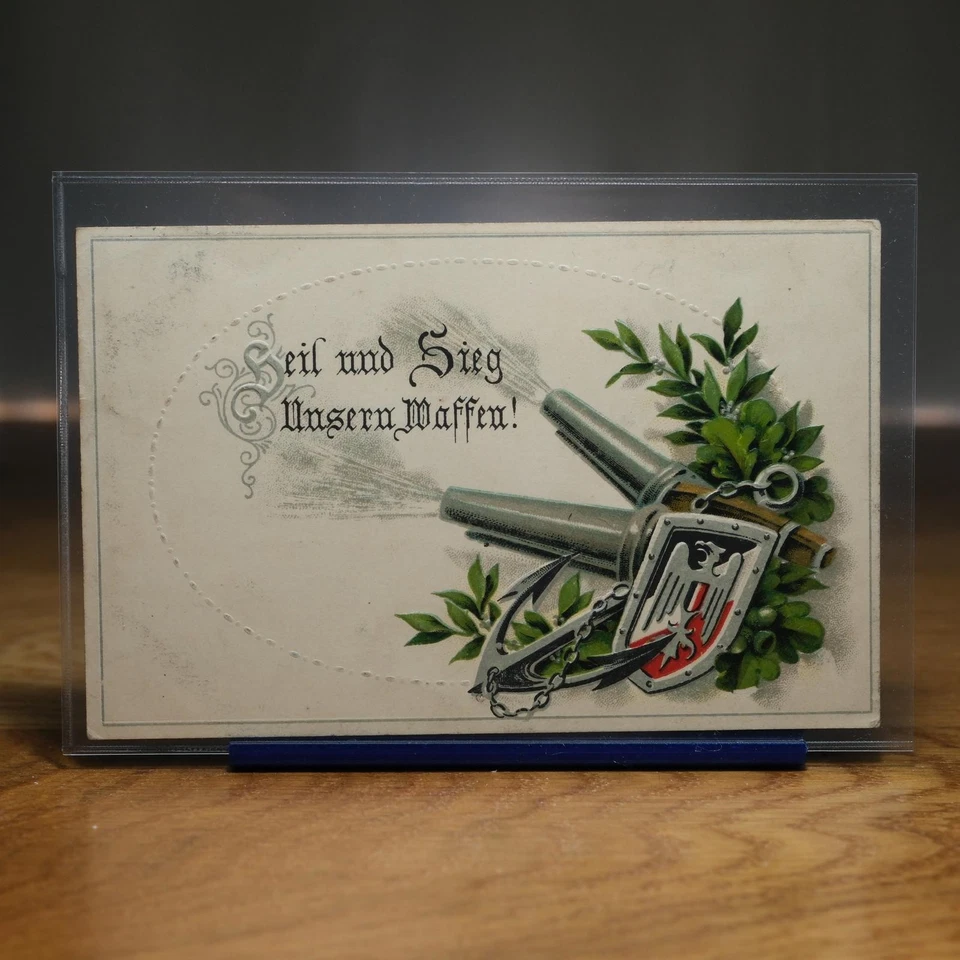 Heil und Sieg Unsern Waffen Marine Kanonen Anker Wappen 1916 Bayern gel. AK WWI - Bild 1 von 4