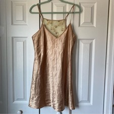 Women's Large Gold Satin Slip Dress Lingerie Fairy y2k