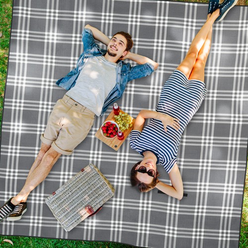 Picknickdecke Stranddecke Campingdecke beschichtet Badedecke grau Freizeitdecke - Bild 8 von 11