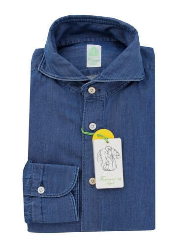 Finamore Napoli Denim Blue Shirt - Extra Slim - m US/M EU - (FN716249)