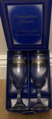 2er Set Vintage Coloroll Best Wishes Feier Gläser in Box Wein Champagner 