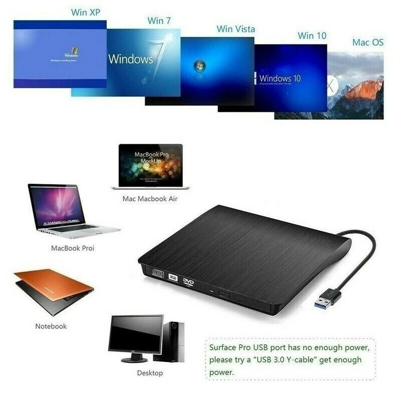 Unidad de DVD Externa USB 3.0 y Tipo-C Plug and Play, para MacBook Pro/Air Laptop Foto 4 de 4