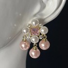 Pink Faux Pearl Earrings Pierced Dangle Crystal Romantic Renaissance Revival