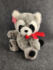 Russ Berrie Plush Gray Raccoon Realistic Stuffed Animal w Plastic Tag Vintage