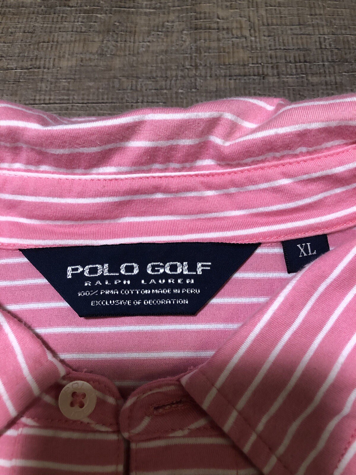 Polo Golf Ralph Lauren Camicia Uomo XL Pima Cotone Rosa Bianco Righe Little Pony